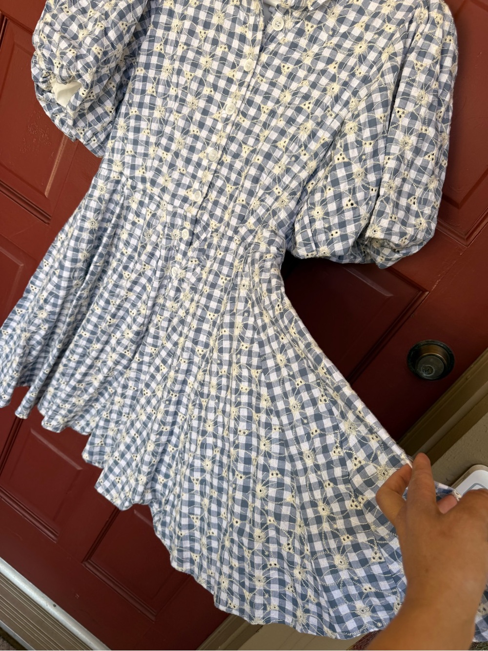 NWT house of Harlow 1960 Gingham Puff-Sleeve mini Dress - Picture 5 of 6
